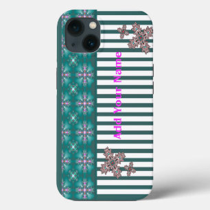 Artdeco Flowers in Retro Style , Add Your Name iPhone 13 Case