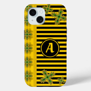 Artdeco Flowers in Retro Style with monogram iPhone 15 Case