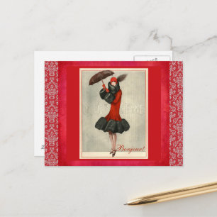 ArtDeco Red Flapper French Fashion Damask Postcard