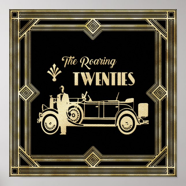 ArtDeco The Roaring Twenties Black Gold Gatsby Car Poster (Front)