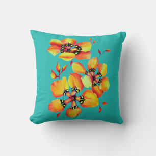 Artdeco Watercolor Electric Orange Flowers Cushion