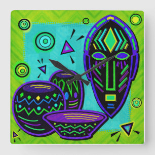 Artefact African Pop Art Square Wall Clock