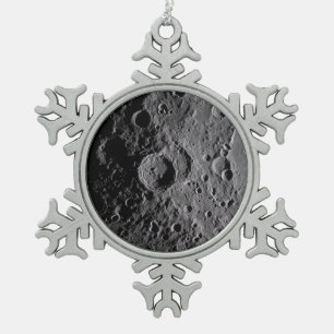 Artemis II Lunar Craters Snowflake Pewter Christmas Ornament