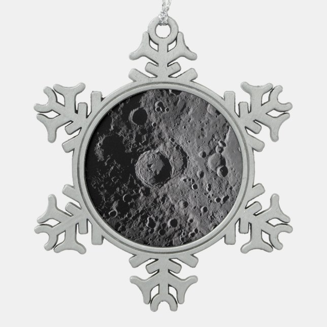 Artemis II Lunar Craters Snowflake Pewter Christmas Ornament (Front)