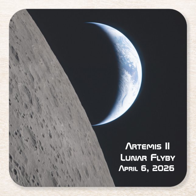 Artemis II Lunar Flyby Square Paper Coaster (Front)