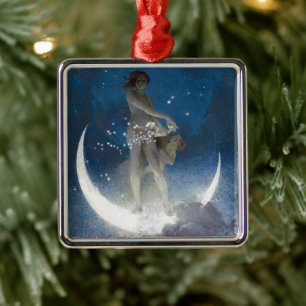 Artemis Moon Goddess Scattering Night Stars Metal Ornament