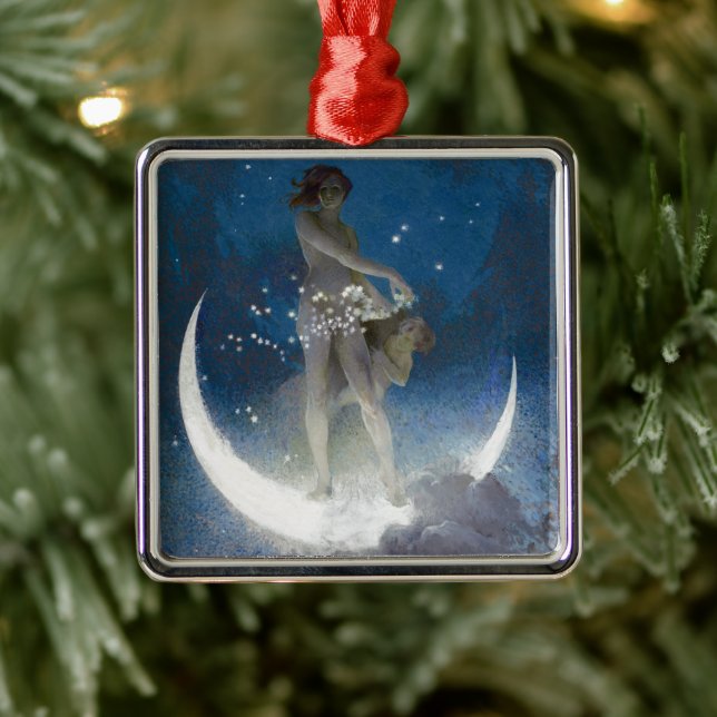 Artemis Moon Goddess Scattering Night Stars Metal Ornament (Tree)