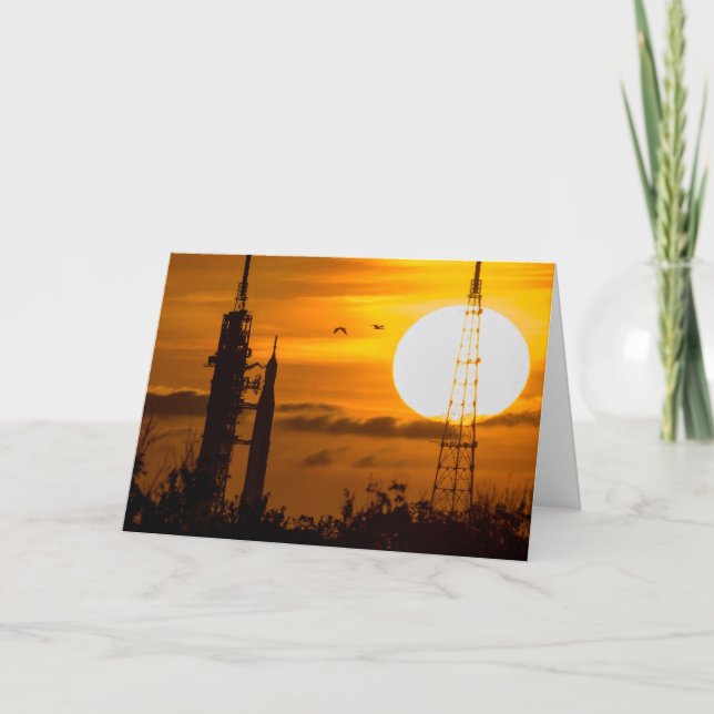 Artemis Moon Rocket at Dawn Card (Front)