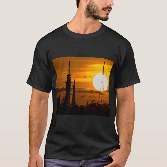 Artemis Moon Rocket at Dawn T-Shirt (Front)