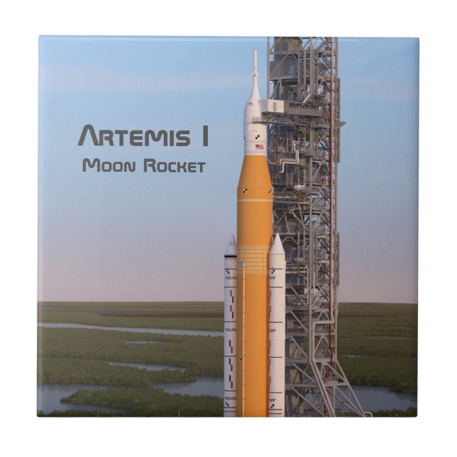 Artemis One Moon Rocket on Pad Ceramic Tile (Front)