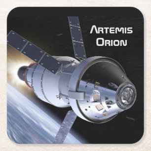 Artemis Orion SLS Moon Mission Square Paper Coaster