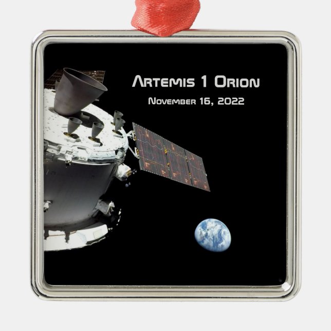 Artemis Orion Spacecraft Blue Marble Metal Ornament (Front)