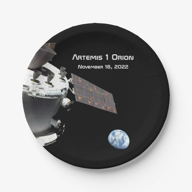 Artemis Orion Spacecraft Blue Marble Paper Plate (Front)