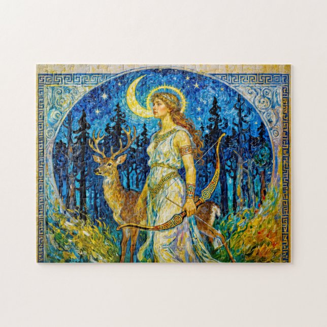Artemis with Deer and Bow in a Starry Forest Night Jigsaw Puzzle (Horizontal)