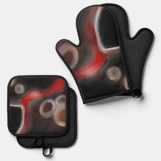 Arterial Motif: Abstract Black, White & Red Oven Mitt & Pot Holder Set