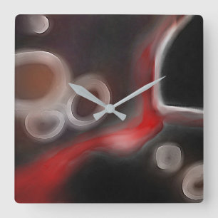 Arterial Motif: Abstract Black, White & Red Square Wall Clock