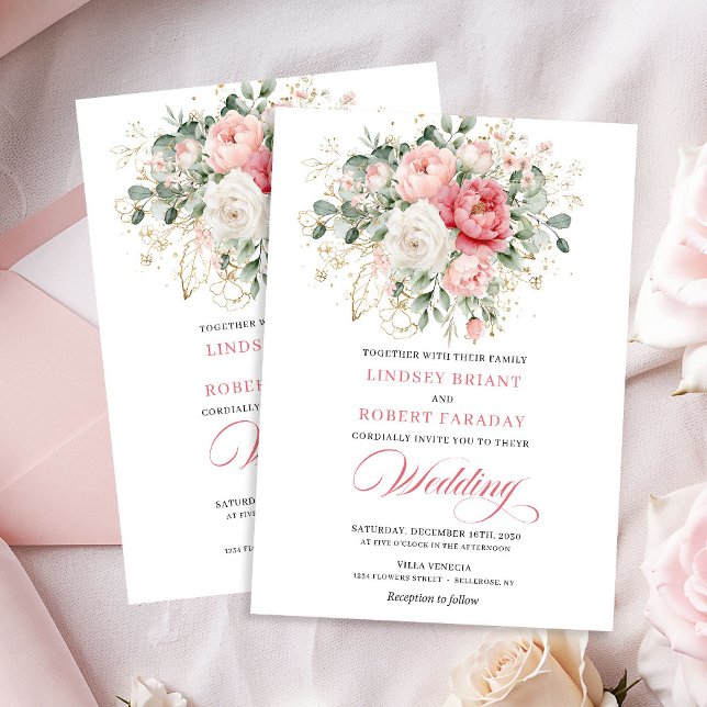 Artful Blush Rose Gold Botanical Wedding Invite (Artful Blush Rose Gold Botanical Wedding Invite)
