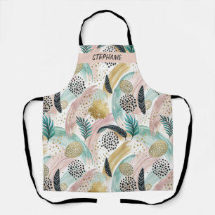 Artful Botanical Brushstroke & Gold Abstract Apron