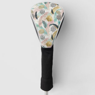 Artful Botanical Brushstroke & Gold Abstract Golf Head Cover