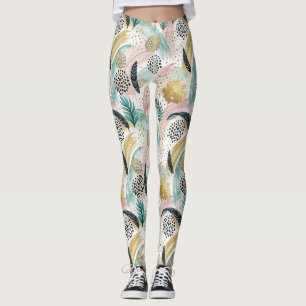 Artful Botanical Brushstroke & Gold Abstract Leggings