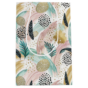 Artful Botanical Brushstroke & Gold Abstract Medium Gift Bag