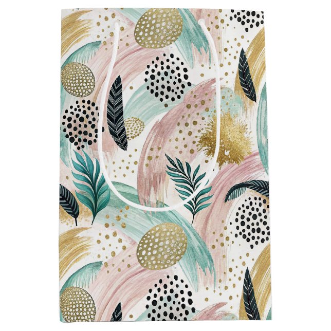 Artful Botanical Brushstroke & Gold Abstract Medium Gift Bag (Front)