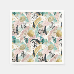 Artful Botanical Brushstroke & Gold Abstract Napkin