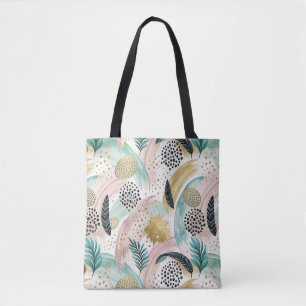 Artful Botanical Brushstroke & Gold Abstract Tote Bag