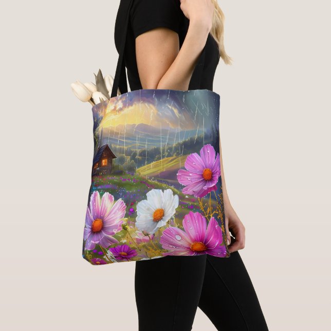 Artful Carryall: Floral Canvas Tote Bag (Close Up)