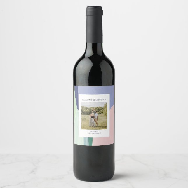 Artful Christmas Holiday Gift Photo Wine Label (Front)