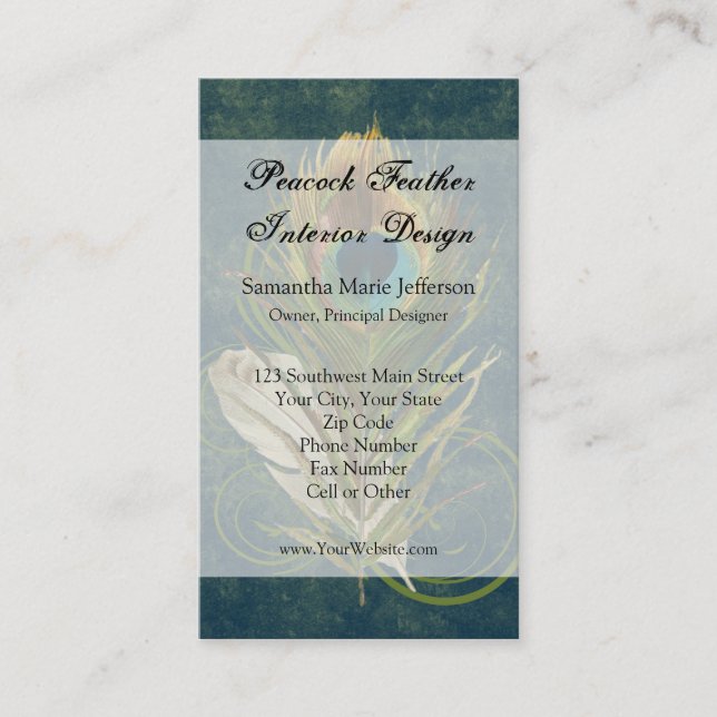 Artful Detail Peacock Feather Business Cards (Front)