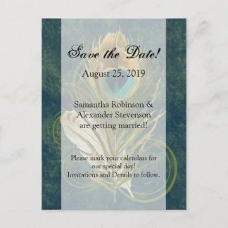 Artful Detail Peacock Feather Save the Date Announcement Postcard