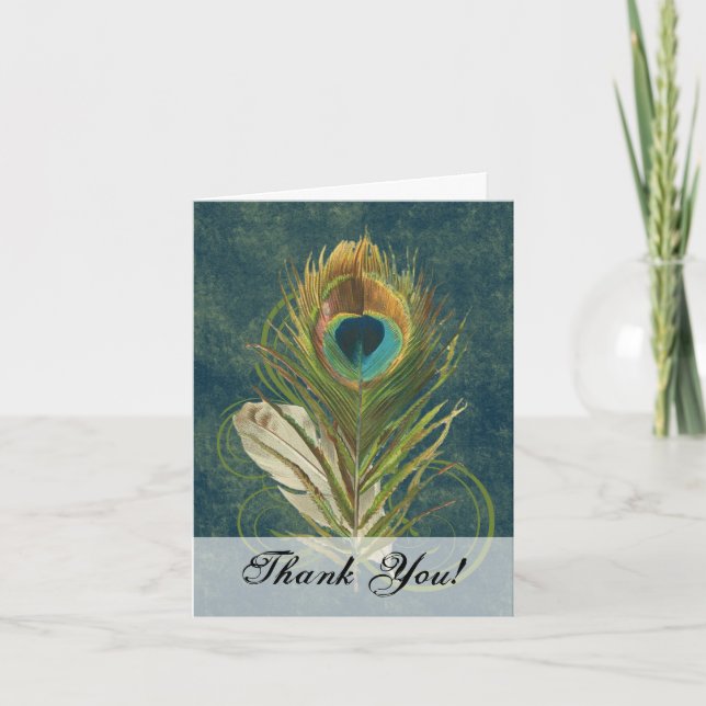 Artful Detail Peacock Feather Swirl Thank You Note (Front)