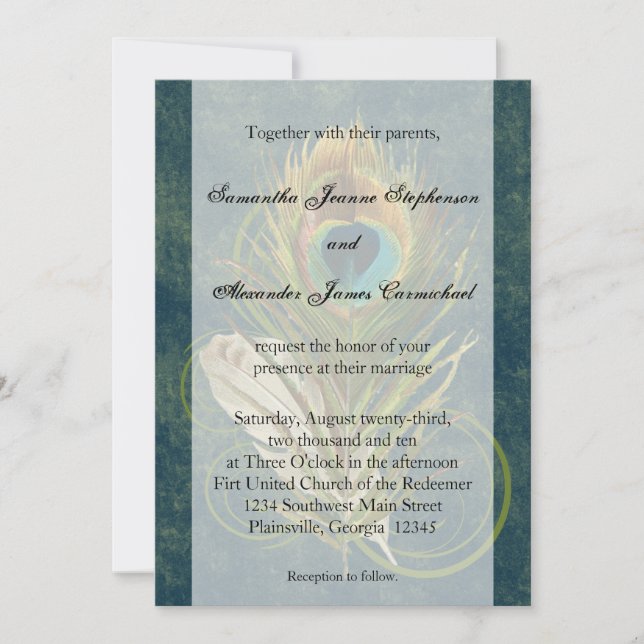 Artful Detail Peacock Feather Wedding Invitations (Front)