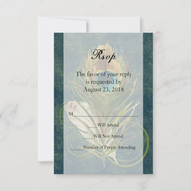 Artful Detail Peacock Feather Wedding Small RSVP (Front)