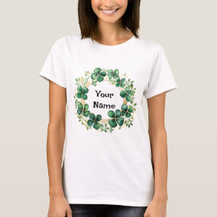 Artful Green Watercolor Clover Weath T-Shirt