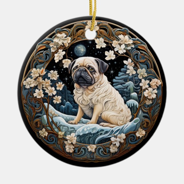Artful Pug Ceramic Ornament (Front)