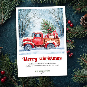 Artful Rustic Red Truck Holiday Scene Greeting  Card