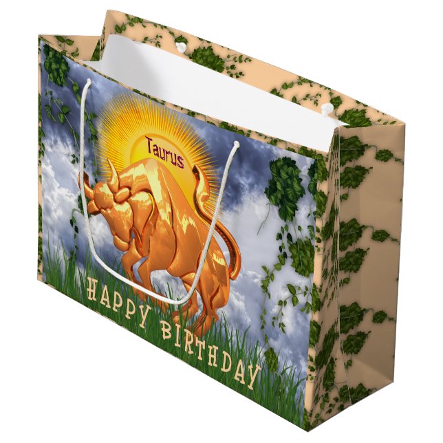 Artful Taurus - Baby The Bull (April 20 -May 20) Large Gift Bag (Front Angled)