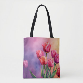 Artful tulips watercolor tote bag