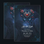 Artfully designed gothic heart  save the date<br><div class="desc">Artfully designed gothic heart comprised of intricate patterns and elegant embellishments. The heart exudes a romantic darkness, symbolising the couple's eternal love. Two stylised crows are incorporated into the background, almost as if they are blending into the deep blue hue. Their silhouettes are elegant and mysterious, adding an extra dimension...</div>