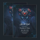 Artfully designed gothic heart  save the date<br><div class="desc">Artfully designed gothic heart comprised of intricate patterns and elegant embellishments. The heart exudes a romantic darkness, symbolising the couple's eternal love. Two stylised crows are incorporated into the background, almost as if they are blending into the deep blue hue. Their silhouettes are elegant and mysterious, adding an extra dimension...</div>