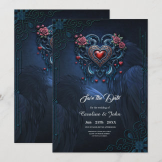 Artfully designed gothic heart save the date