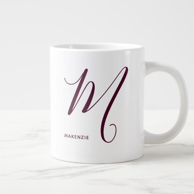 Artfully Monogrammed Burgundy Letter M White Large Coffee Mug (Right)