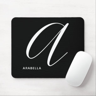 Artfully Monogrammed Script Letter A Black & White Mouse Pad