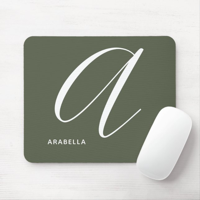 Artfully Monogrammed Script Letter A Chive Green Mouse Pad (With Mouse)