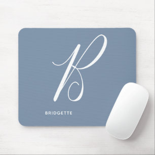 Artfully Monogrammed Script Letter B Blue Mouse Pad