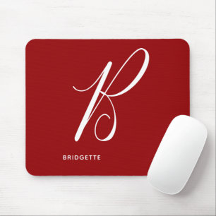 Artfully Monogrammed Script Letter B Red Mouse Pad