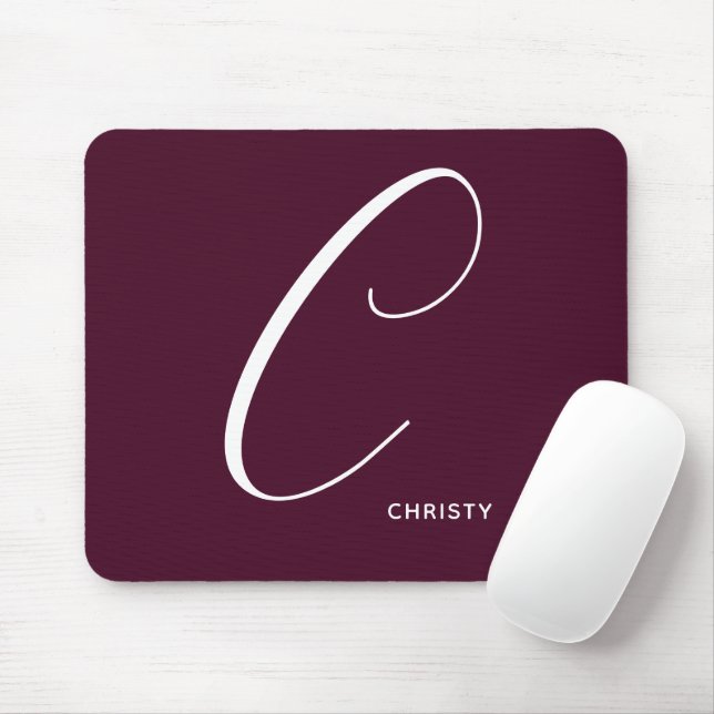 Artfully Monogrammed Script Letter C Burgundy Mouse Pad (With Mouse)
