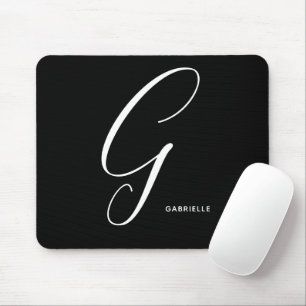 Artfully Monogrammed Script Letter G Black & White Mouse Pad